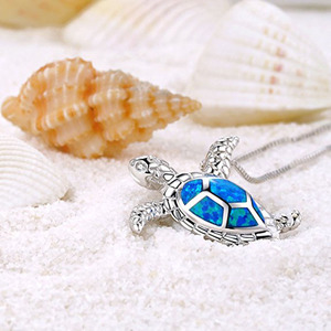 Latón <span class=keywords><strong>de</strong></span> plata creado <span class=keywords><strong>mar</strong></span> azul colgante tortuga necklace18 & quot birthstone joyería para las mujeres - Product Image 4