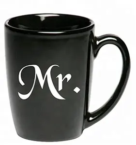 来样定做工厂11盎司创意西方搞笑先生白咖啡陶瓷黑杯带定制标志情侣马克杯礼品套装