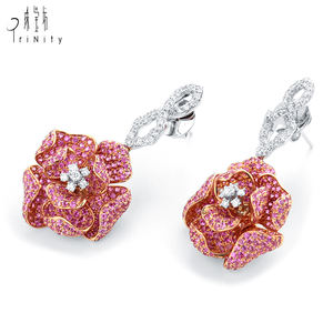 Fashion New Models Jewelry 18k Rose Gold Women's <b>Earring</b> Flower Shaped Wedding <b>Pink</b> <b>Earrings</b> for Girl - Product Image 5