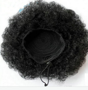 Carino crespo ricci coda di cavallo capelli pezzo, Nautral grande riccio crespo soffio dei capelli umani dei capelli afro panino 140g - Product Image 3