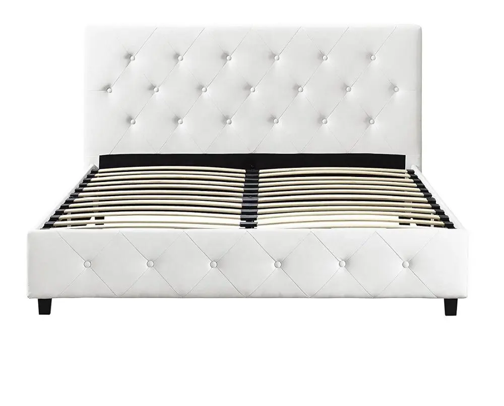 ห้องนอนโมเดิร์นเฟอร์นิเจอร์สีขาวเตียงหนัง faux หนังเตียงคริสตัล queen ขนาดเตียง