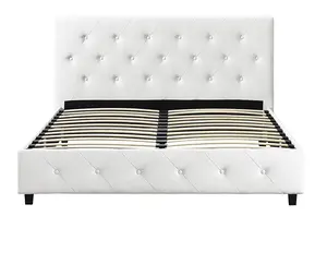 Mobiliário moderno quarto cama de couro branco, cama de couro falso com cristais queen size cama