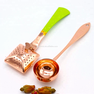 Food Grade PVD Copper Stainless Steel Tea Infuser Filter & Tea Long Scoop w/Rose Gold Color