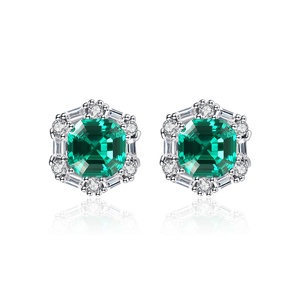 CZCITY Elegant Sterling Silver Green Gemstone <strong>Earrings</strong> Square <strong>Emerald</strong> <strong>Stud</strong> <strong>Earrings</strong> for Women Engagement Jewelry - Product Image 1