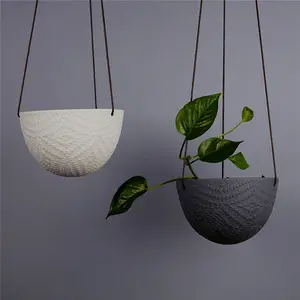 Braid embossed surface half ball shape porcelain flower pot / ceramic hanging flower planter