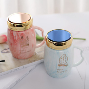 <strong>Gold</strong> Cactus Ceramic Coffee <strong>Mug</strong> with Mirror Lid Elegant and Stylish for Your Daily Beverages - Product Image 3