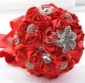 Seta di Lusso Rosa con Nastro di Raso Bouquet Da Sposa Per Le Spose Damigella D'onore Da Sposa Hand Holding Fiore - Product Image 3