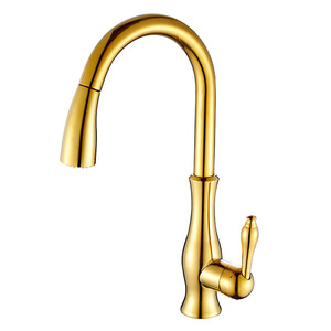 Современный золотой кухонный смеситель с одной ручкой - Product Image 1