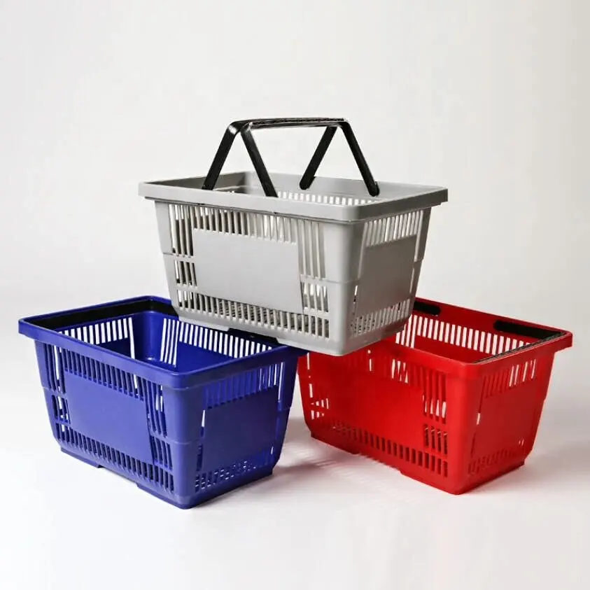 Cesta de plástico personalizable para supermercado, cesta de compra Sin ruedas, ligera y de pequeña capacidad, venta al por menor de fábrica