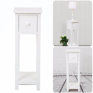 White <strong>Bedside</strong> Telephone <strong>Table</strong> With Drawer Side Living Room <strong>Slim</strong> Tall Furniture - Product Image 1