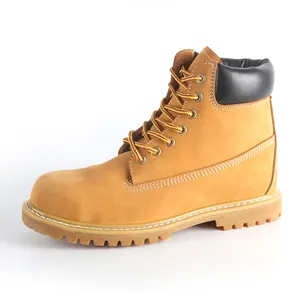 Sepatu bot kulit nubuck kuning penutup jari kaki baja goodyear welted safety boots pemasok sepatu kerja untuk pria
