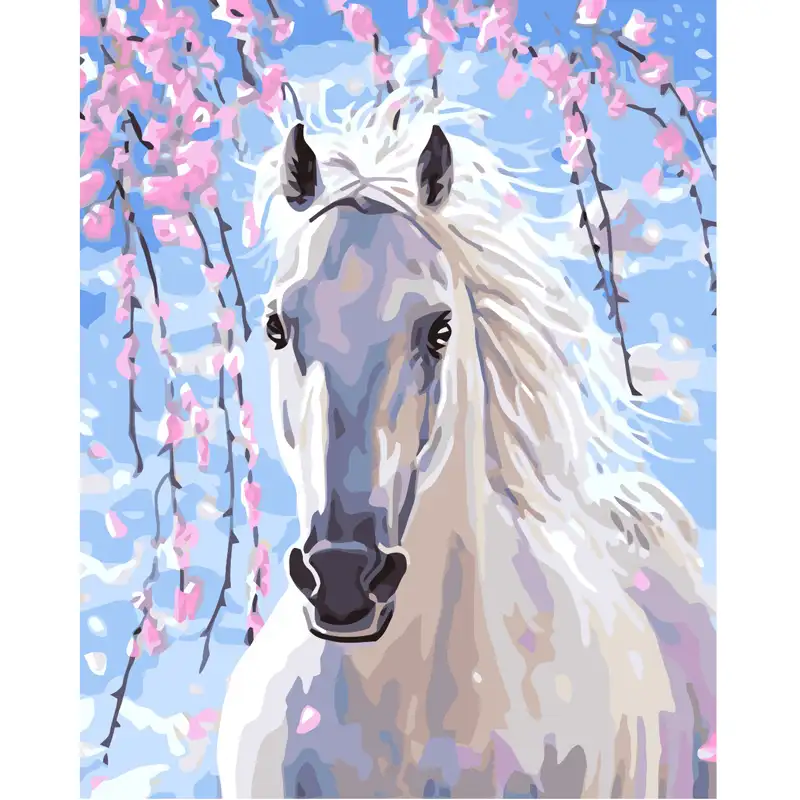 דיגיטלי שמן ציור לבן סוס תחת עץ יד צבוע בד ציור שמן על בד אמנות קיר תמונה