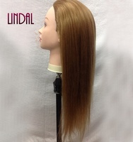 Tête de mannequin LINDAL Afro avec support, cheveux humains, pour entraînement aux extensions de cils, styles féminins, tête de mannequin avec cheveux