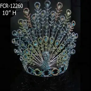 Peacock Blue Rhinestone Beauty Pageant Crown Tiara 2023 Venta al por mayor Tema personalizado Corona para mujeres