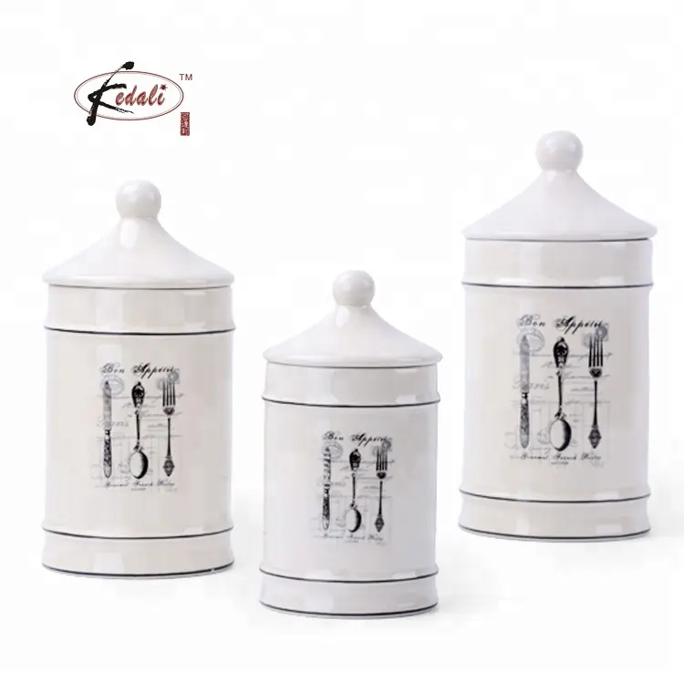 Kitchen set of 3 ceramic canister storage jar cookie snack storage bottle airtight canister