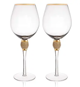 Customized elegant clear crystal wine glass with gold rim for banquet