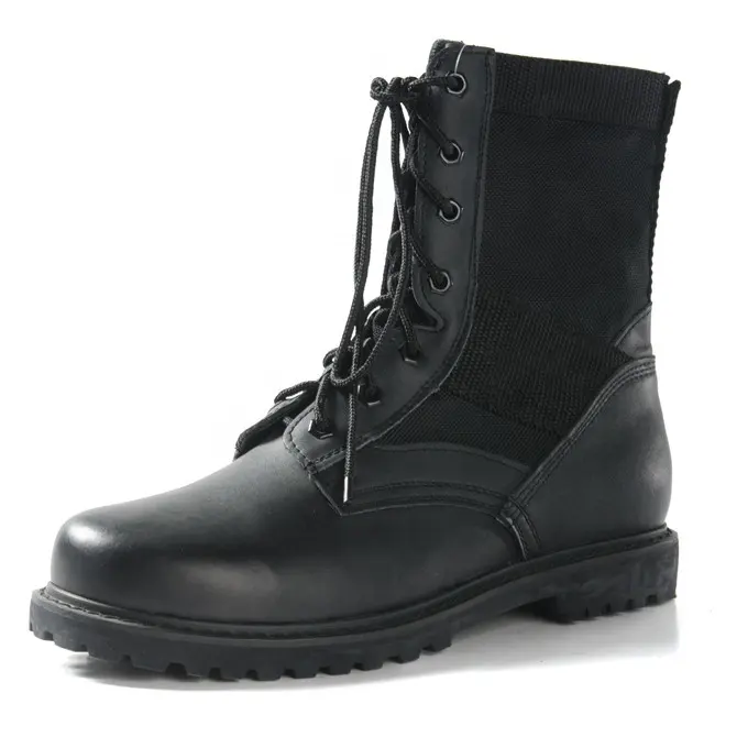 men's black grain genuine nylon upper rubber sole leather boots