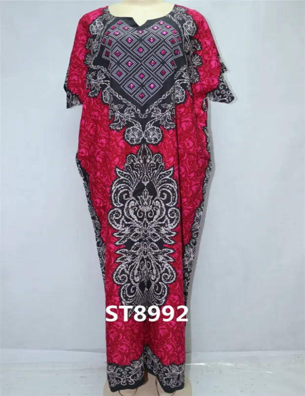 Groothandel Afrikaanse Print Kaftans Plus Size Steen Werk Zijden Jurk Kaftans