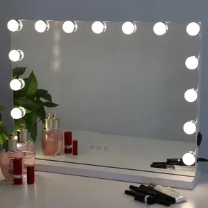 Espelho de maquiagem iluminado de hollywood, espelho de maquiagem com luzes led brilhantes, iluminação, sem moldura, espelho cosmético de mesa com 15 lâmpadas