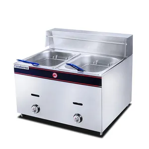 Commerciële 2 tank 2 mand gas friteuse olie friteuse, tafel top dubbele mand gas friteuses