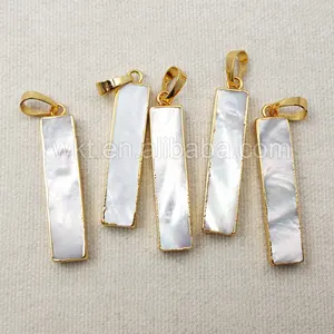 WT-P1051 Charm Mother of Pearl Rectangle Pendant for Necklace Making Size 8*35mm Gold Pearl Pendant Wholesale