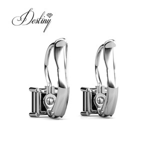 Boucles d'oreilles créoles carrées noires ornées de cristaux Swarovski, bijoux en argent sterling 925 Daisini - Product Image 4