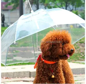 Şeffaf Su Geçirmez Mini Pet Köpek Kedi Yağmurluk Şemsiye Tasma Ile