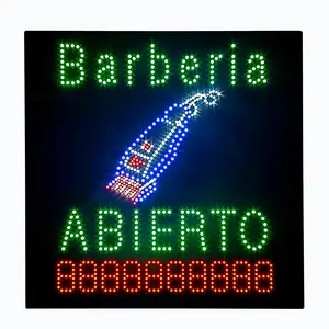 Heißer Verkauf 30*30 Zoll Große Barberia Abierto LED Werbung Display, animation Angepasst FÜHRTE Zeichen mit Programmierbare Telefon Nummer