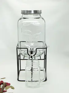 Circleware 梅森罐玻璃饮料饮料分配器与黑色金属立场，1 加仑，清除