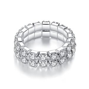 925 Silver Plating Rhinestone Single Line <strong>Stretch</strong> Wedding <strong>Ring</strong> for Women - Product Image 2