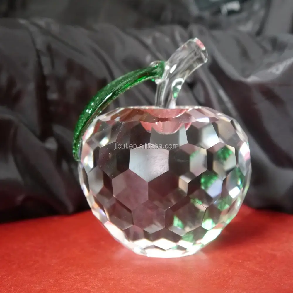 Дешевое прозрачное яблоко с зеленым листом, яблоко с прозрачным кристаллом для свадебного сувенира или подарка