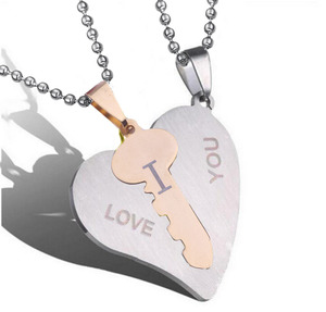 I love You ciondoli coppia collana pendente cuore chiave ciondolo collana gioielli catena in acciaio inox amanti collana lunga - Product Image 1