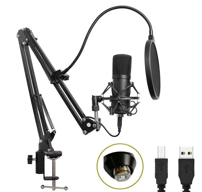 Pro ses stüdyosu kayıt mikrofonu/USB kondenser mikrofon şok dağı ile makas standı/USB 2.0 kayıt mikrofonu
