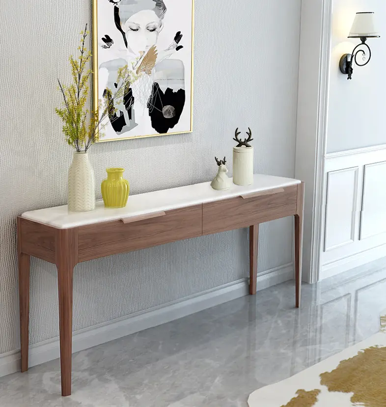Modern Luxury Design Living Room Furniture Cabinet Frame Wooden Buffet Table Solid Wood Wooden Console Sideboard Marble