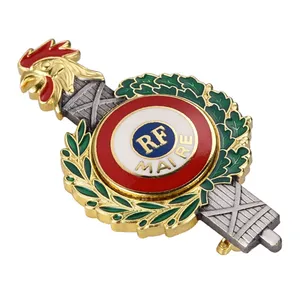 custom metal letter round rooster pin badge