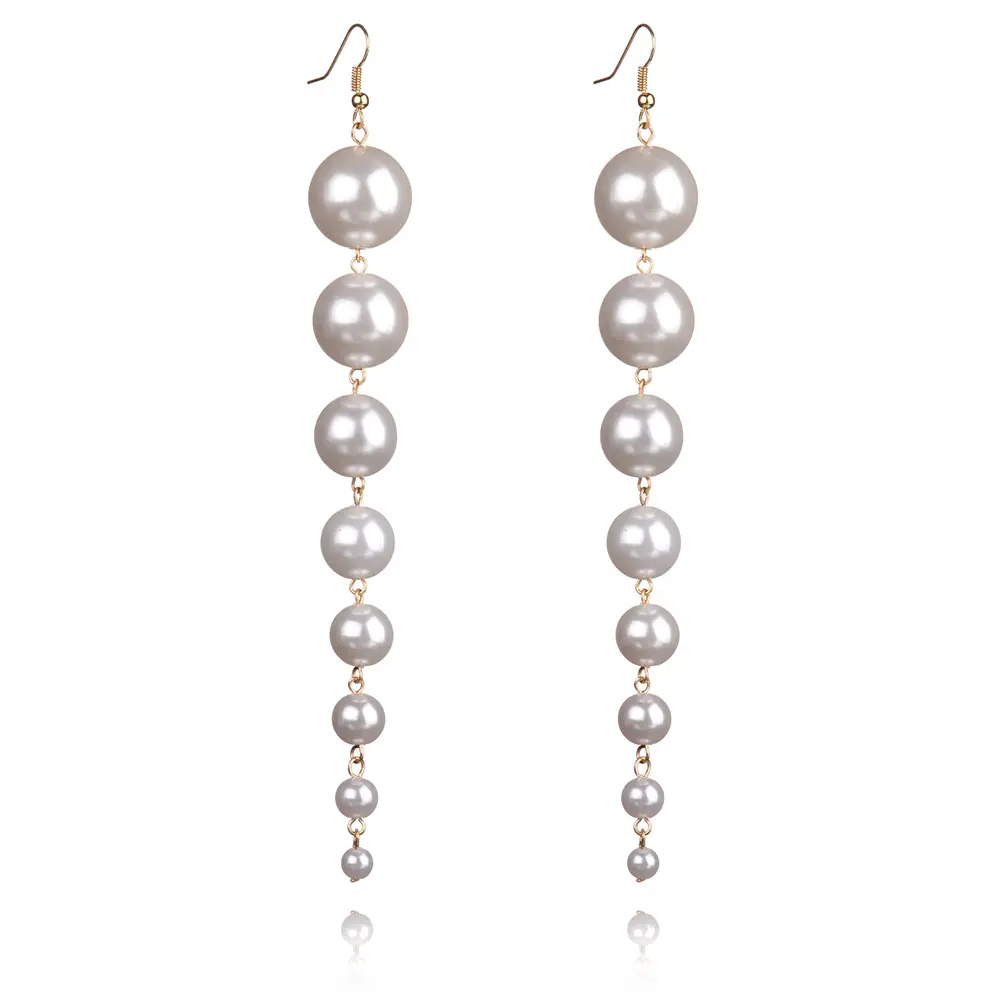 Pearls bib long drop statement earring