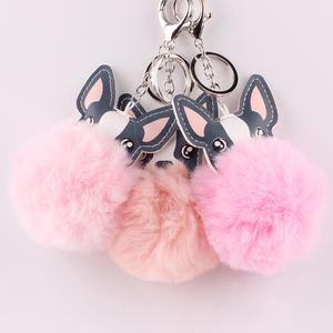 Hund und Mensch Bester Freund Fluff Ball Einzigartige schwarze Leder Plüsch Schlüssel bund Online Schlüssel anhänger - Product Image 3