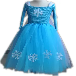 Gaun Pesta Anak Perempuan, Gaun Elsa Putri Musim Dingin untuk Bayi Anak-anak Ratu Beludru Kostum Pesta Halloween Anak Perempuan
