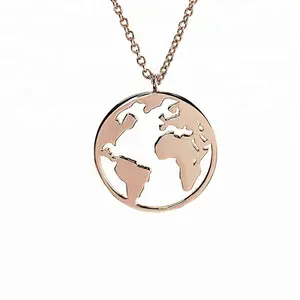 Colgante minimalista de Plata de Ley 925 con forma de mapa del mundo, Gemnel, 18k