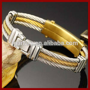 Mens Logo gravé en <span class=keywords><strong>or</strong></span> <span class=keywords><strong>18</strong></span> <span class=keywords><strong>carats</strong></span> plaqué en acier inoxydable câble de fil de brassard Bracelet - Product Image 2