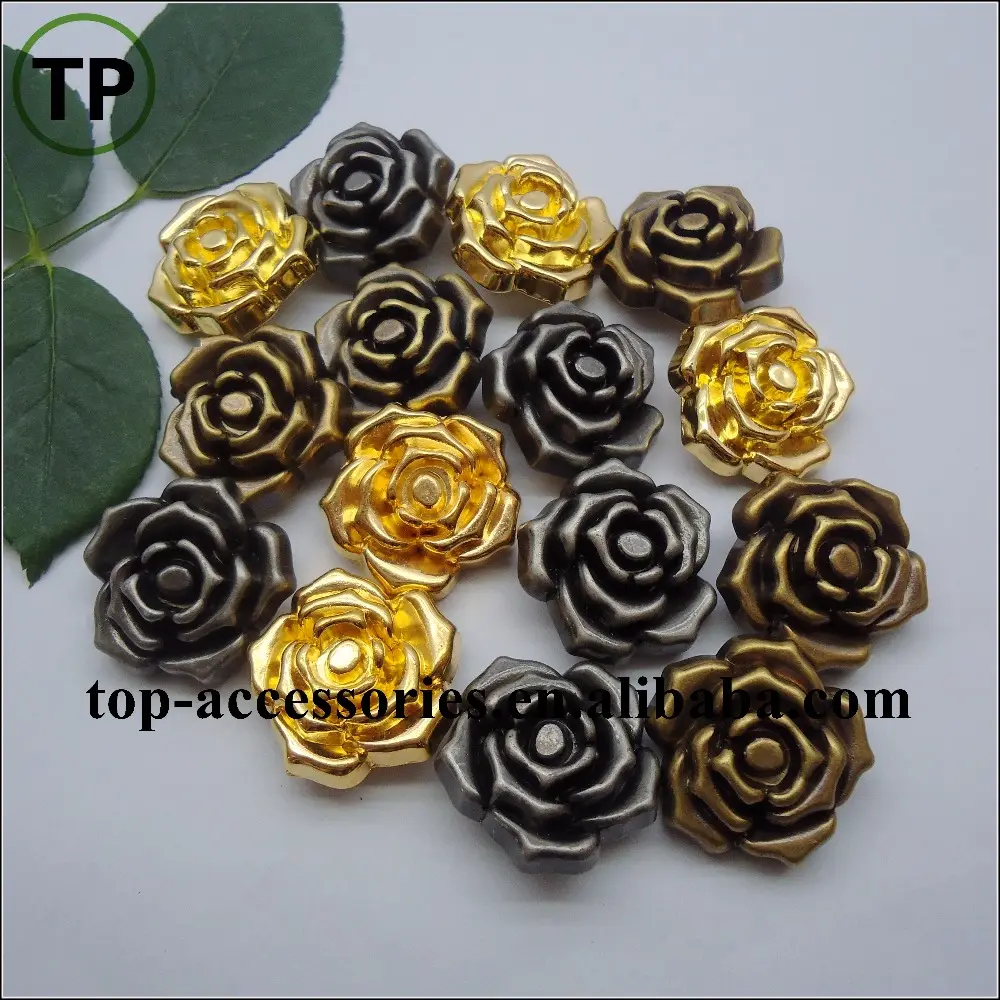 Metal color plastic plating rose flower button for woman coat