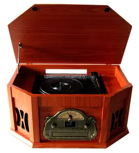 New design antique looking wooden retro turntable with radio,am fm wooden old radio