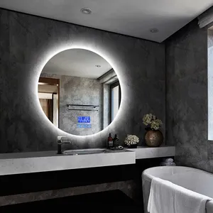 Miroir intelligent de salle de bains à DEL avec désembuage décoratif rond et grand mur