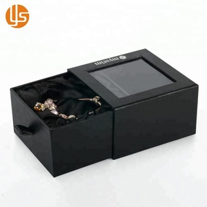 Joyero de papel de cajón de cartón rígido negro de lujo personalizado para tobilleras con embalaje interior de satén - Product Image 2