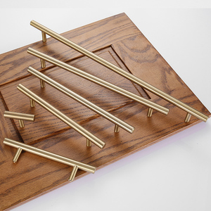 Modern Simple Brushed <strong>Brass</strong> Round Gold Cabinet Door <strong>Pull</strong> Handles for Kitchen <strong>Drawer</strong> Dresser &amp; Villa Cupboard T-Bar - Product Image 5