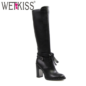 Chengdu fábrica pu material negro color bota señora tacón <span class=keywords><strong>Mujer</strong></span> invierno - Product Image 1