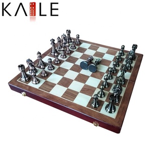 Set di <span class=keywords><strong>scacchi</strong></span> in <span class=keywords><strong>metallo</strong></span> di lusso di alta qualità scatola di <span class=keywords><strong>scacchi</strong></span> pieghevole in legno 11cm <span class=keywords><strong>scacchi</strong></span> altezza re per adulti e bambini che giocano - Product Image 5