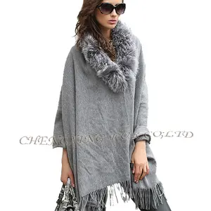 CX-B-P-59 Women Fashion Fur Collar Pashmina Shawl With Fur