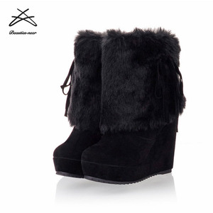 <span class=keywords><strong>Bottes</strong></span> en fourrure pour femmes à talon compensé, prix d'usine, mode - Product Image 4