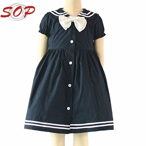 Abito <span class=keywords><strong>da</strong></span> bambina in cotone blu navy stile marinaio con risvolto e fiocco grande, modello Princess Designing, per l'asilo. - Product Image 3